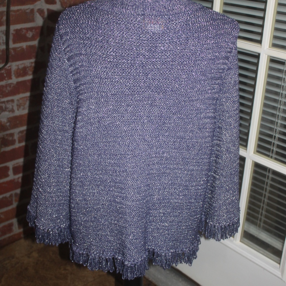 RUBY RD. NAVY BLUE SILVER BEADED NECKLINE PULL OVER FRINGE SWEATER 1X EUC - Picture 3 of 5